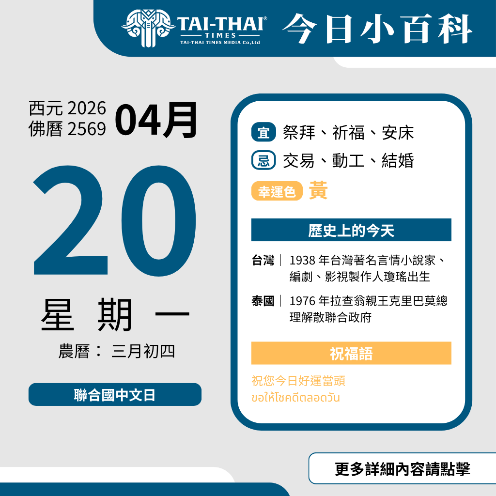 2026 年 04 月 20 日 星期一